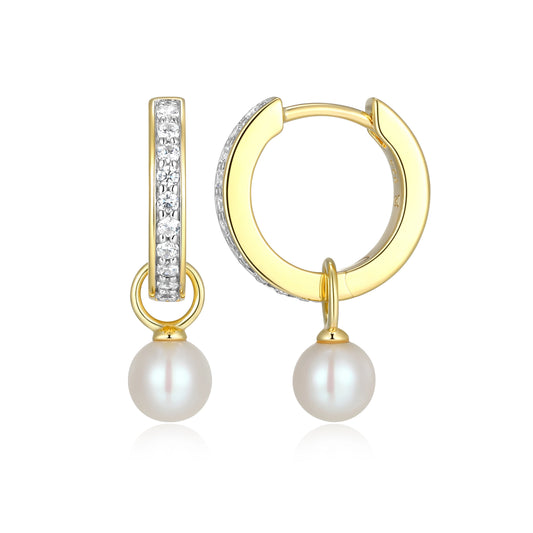 Freshwater Pearl & Lab-Created Diamond Mini Paperclip Earrings