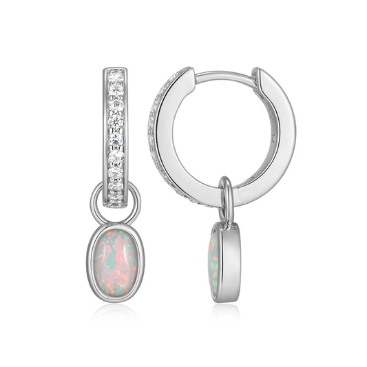 Lab-Created Opal & Lab-Created Diamond Mini Paperclip Earrings