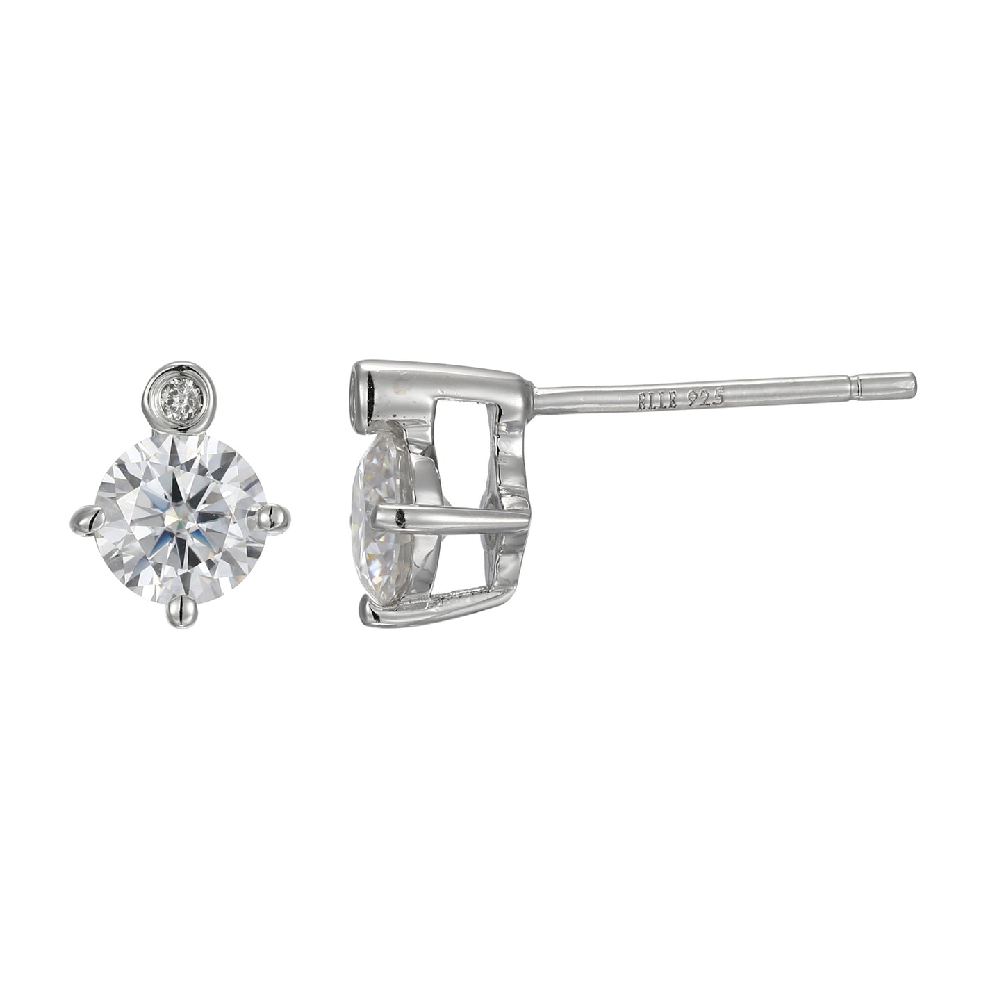 Rhodium Plated Sterling Silver Post Earrings Moissanite A - April