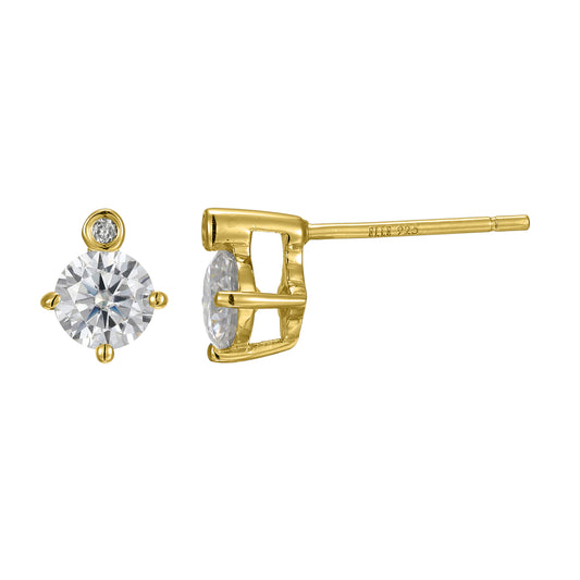 14K Yellow Gold Plated Sterling Silver Post Earrings Moissanite A - April