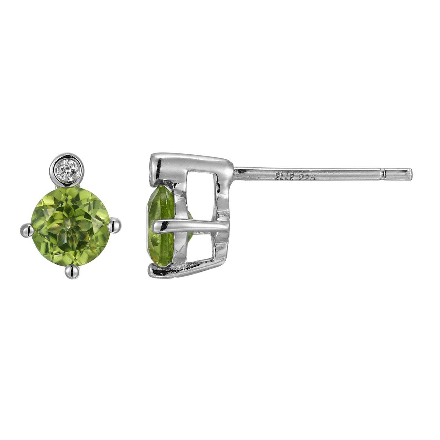 Rhodium Plated Sterling Silver Post Earrings Genuine Peridot - August