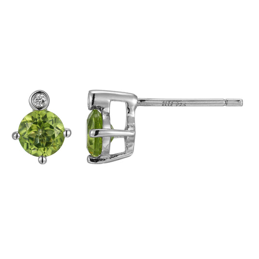 Rhodium Plated Sterling Silver Post Earrings Genuine Peridot - August