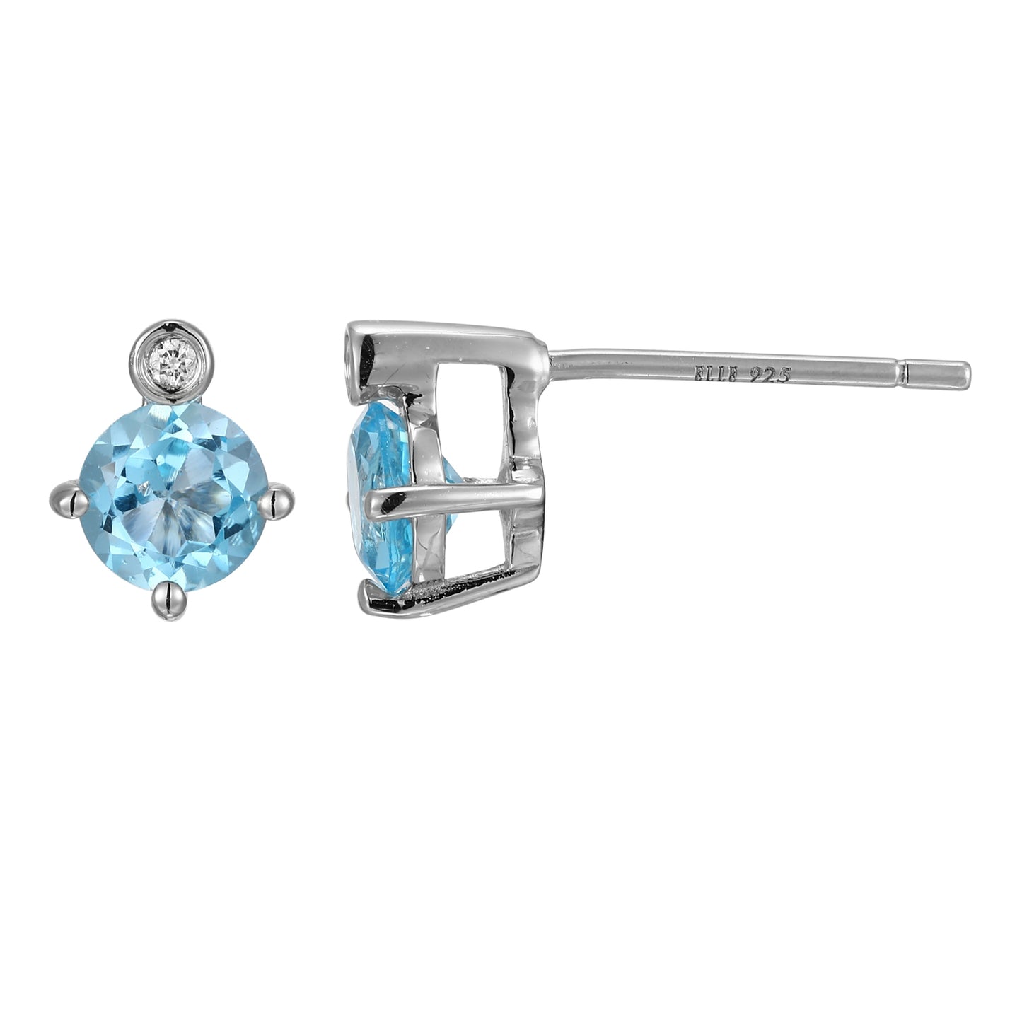 Rhodium Plated Sterling Silver Post Earrings Genuine Blue Topaz - December