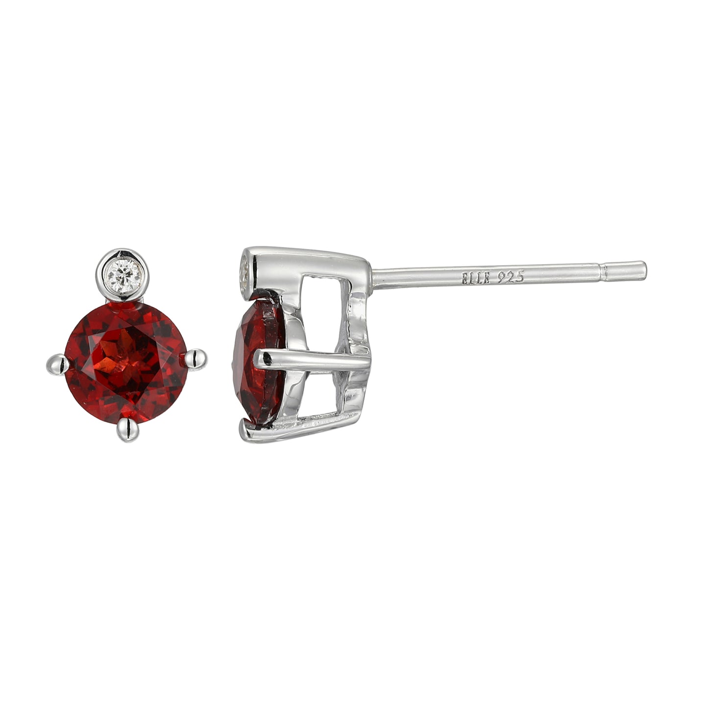 Rhodium Plated Sterling Silver Hoop Earrings Genuine Garnet - January