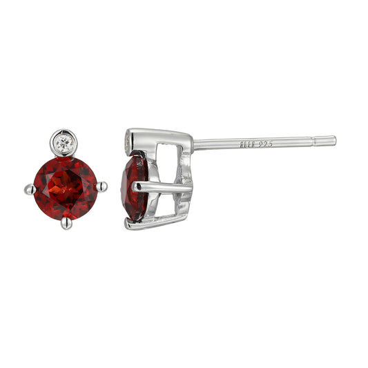 Rhodium Plated Sterling Silver Hoop Earrings Genuine Garnet - January