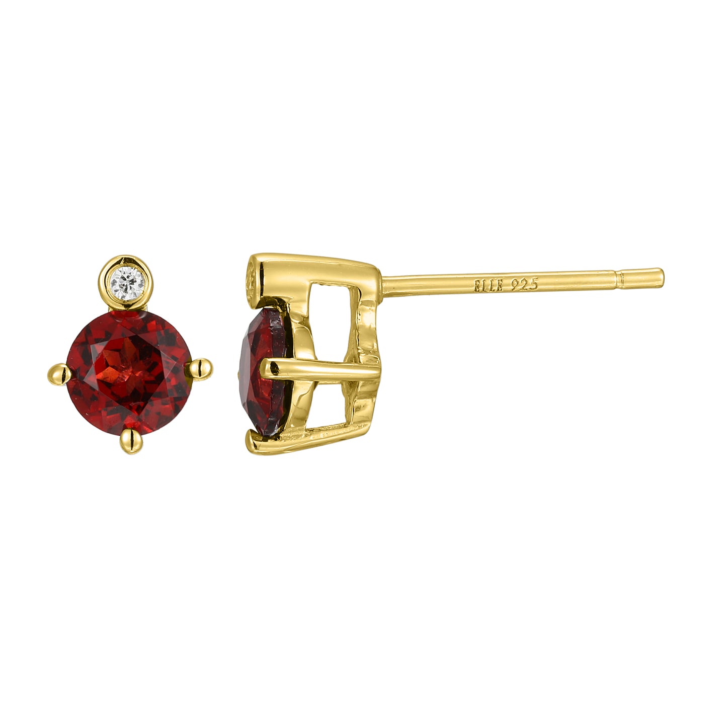 14K Yellow Gold Plated Sterling Silver Hoop Earrings Genuine Garnet - January