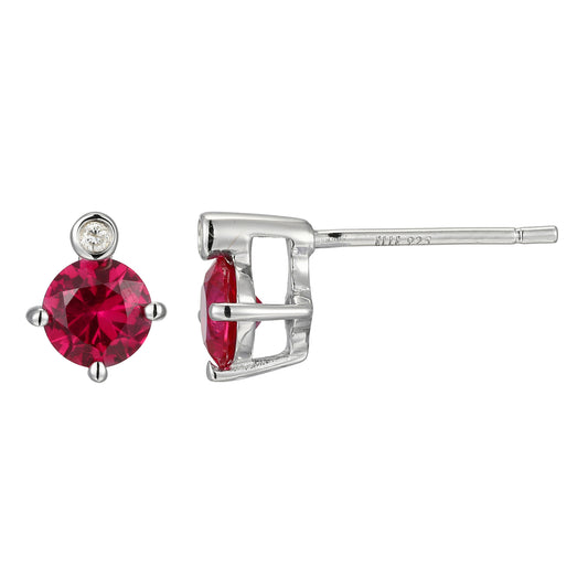 Rhodium Plated Sterling Silver Post Earrings Created Ruby - July