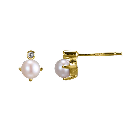 14K Yellow Gold Plated Sterling Silver Post Earrings Genuine White Pearl - June