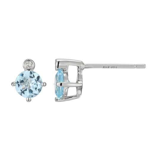 Rhodium Plated Sterling Silver Post Earrings Genuine Blue Topaz - March
