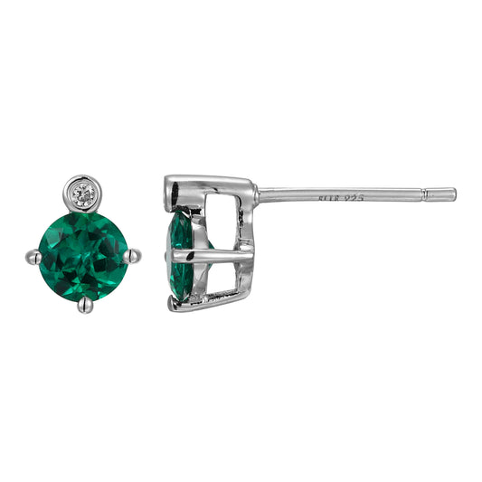 Rhodium Plated Sterling Silver Post Earrings Created Emerald B - May