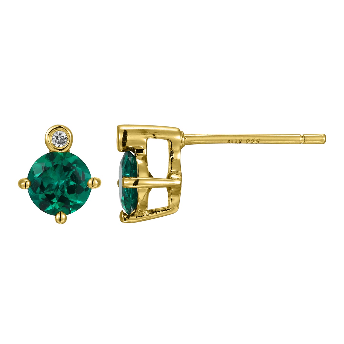 14K Yellow Gold Plated Sterling Silver Post Earrings Created Emerald B - May