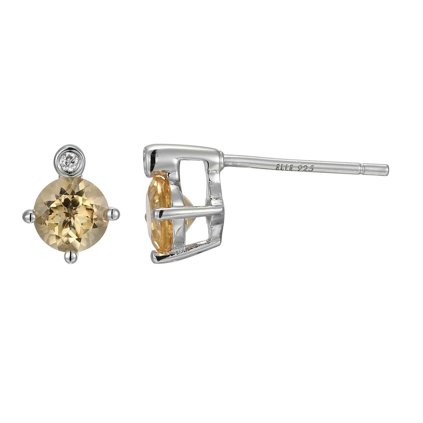 Rhodium Plated Sterling Silver Post Earrings Genuine Citrine - November