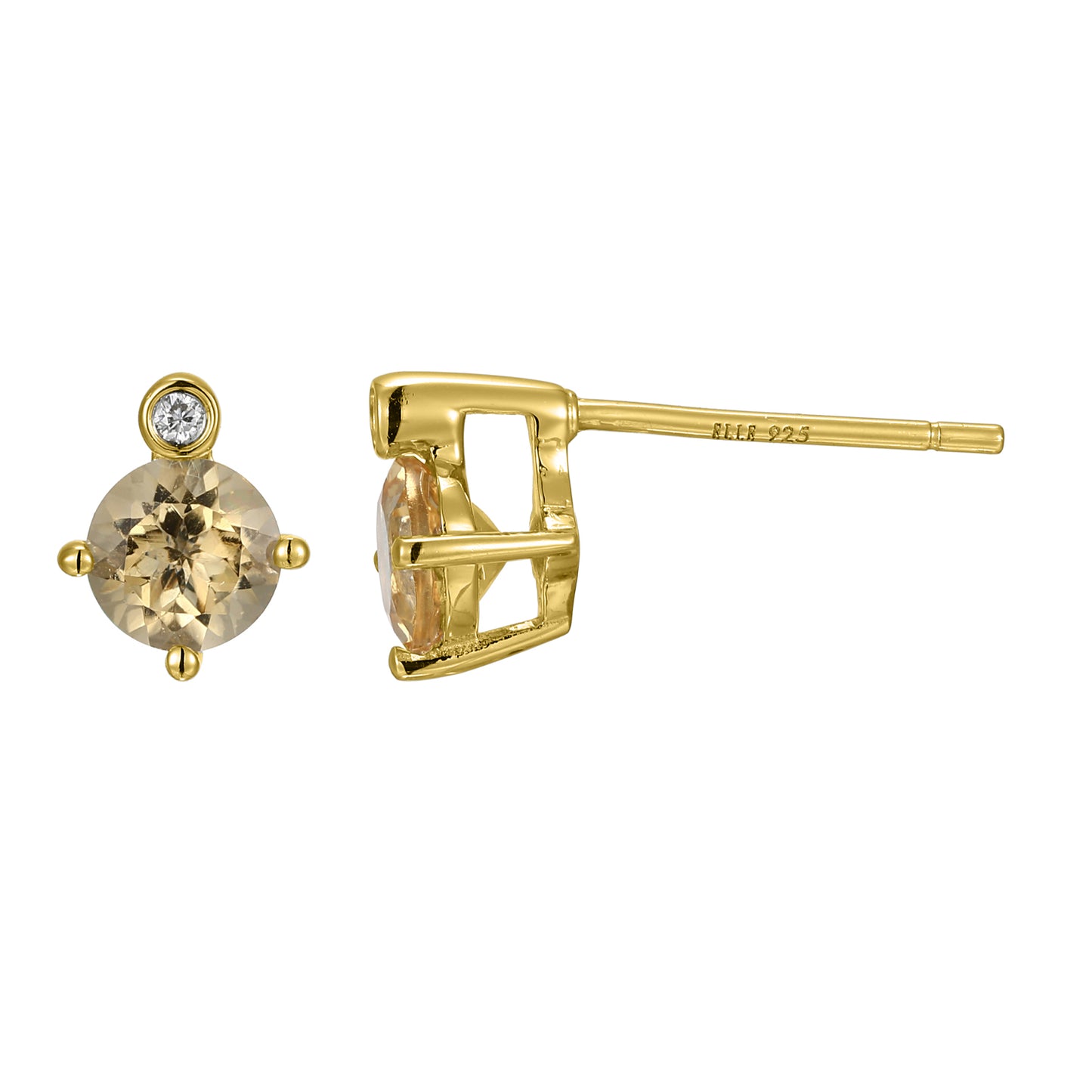14K Yellow Gold Plated Sterling Silver Post Earrings Genuine Citrine - November