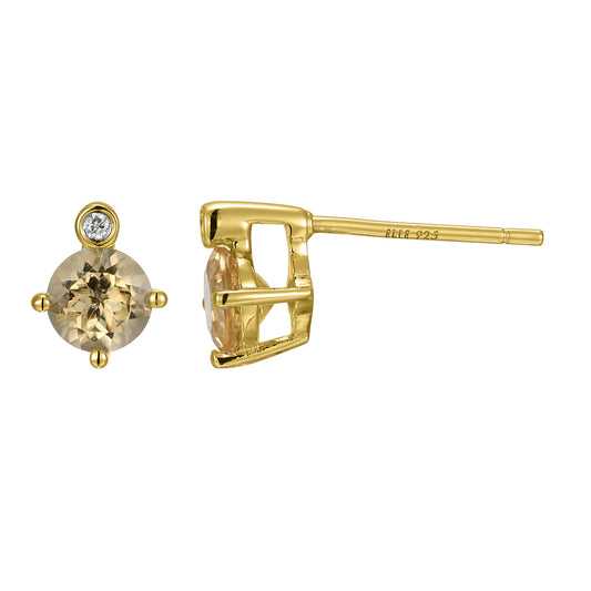 14K Yellow Gold Plated Sterling Silver Post Earrings Genuine Citrine - November