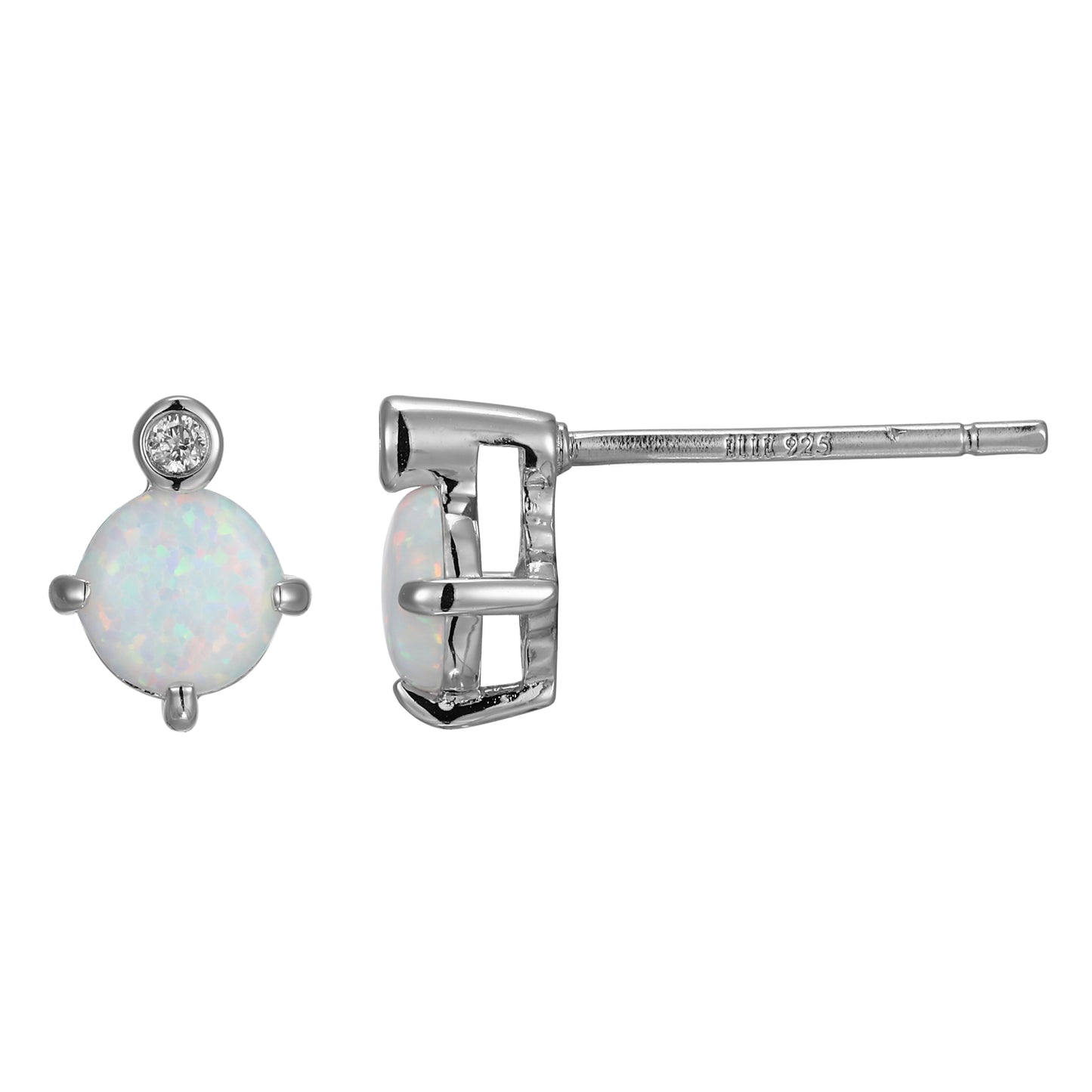 Rhodium Plated Sterling Silver Post Earrings Created Opal - October
