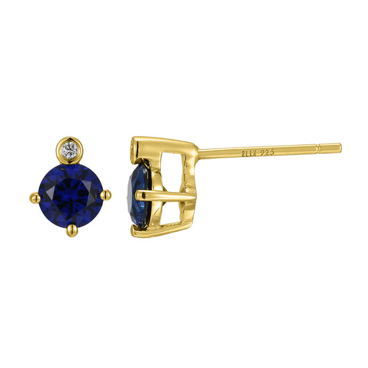 14K Yellow Gold Plated Sterling Silver Post Earrings Created Sapphire - September