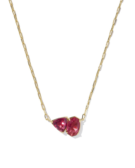 Tatum Short Pendant Necklace Gold Burgundy Mix