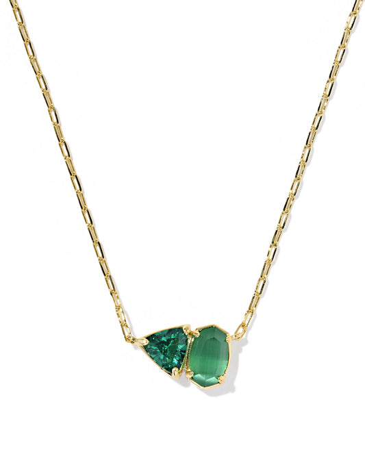 Tatum Short Pendant Necklace Gold Dark Green Mix
