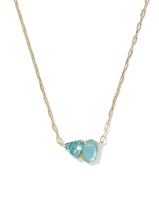December Birthstone Short Pendant Necklace Gold Blue Mix
