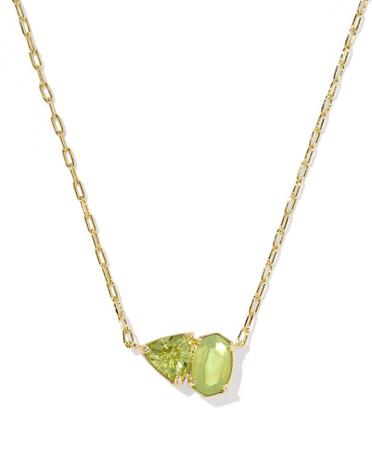 August Birthstone Short Pendant Necklace Gold Light Green Mix