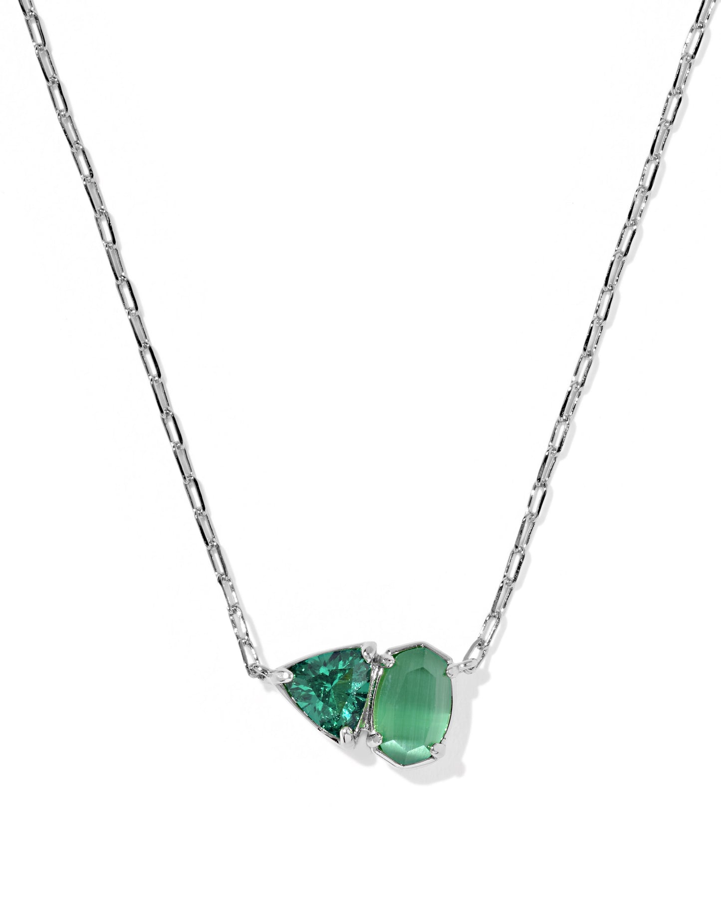 Tatum Short Pendant Necklace Silver Dark Green Mix