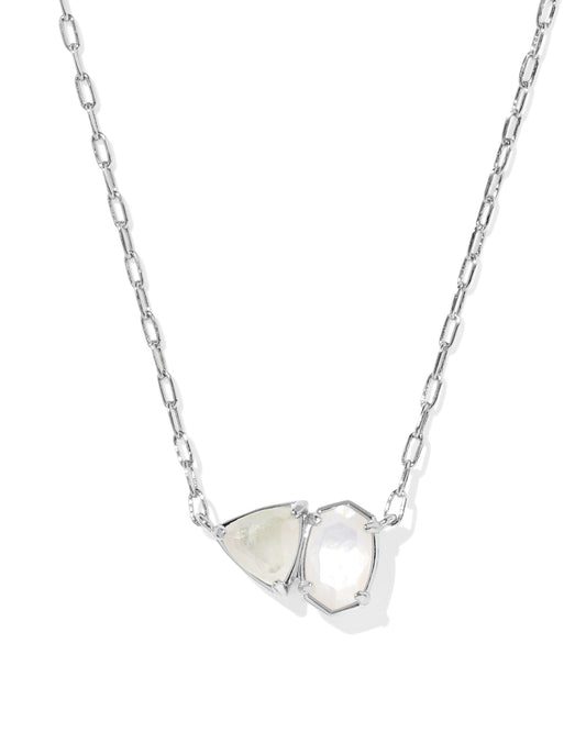 June Birthstone Short Pendant Necklace Silver Neutral Mix