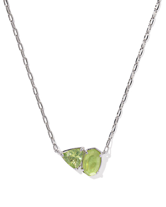 August Birthstone Short Pendant Necklace Silver Light Green Mix