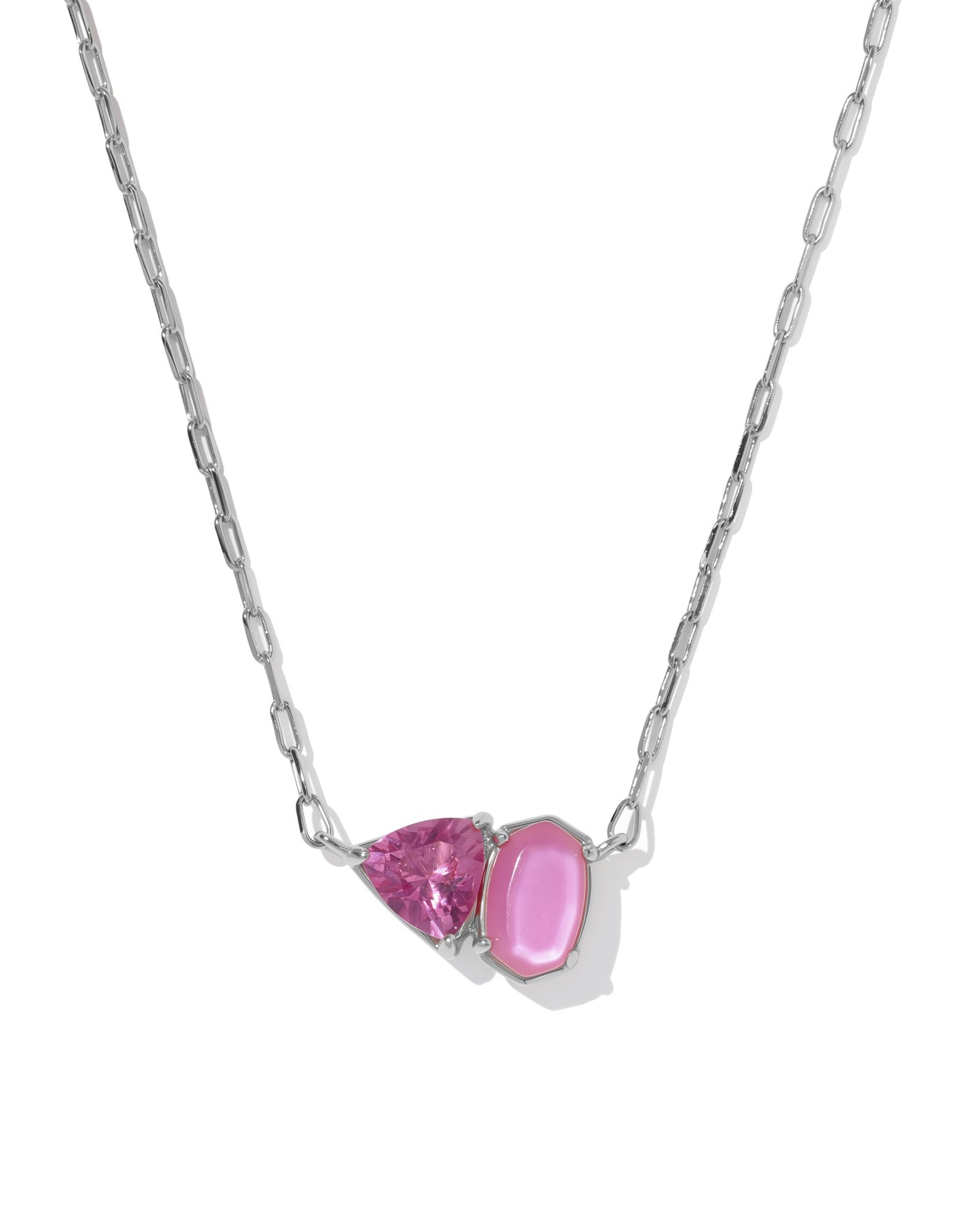Tatum Short Pendant Necklace Silver Azalea Pink Mix