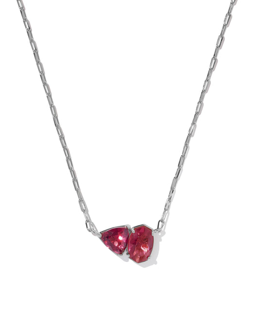 Tatum Short Pendant Necklace Silver Burgundy Mix