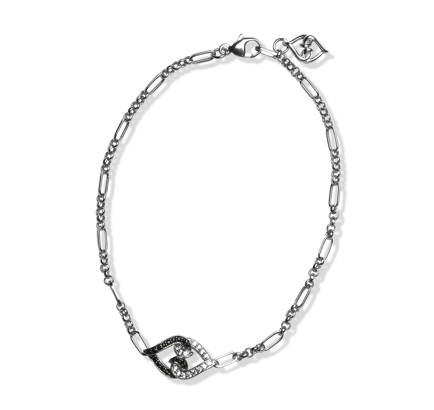 Sterling Silver White & Black Sapphire Link Bracelet