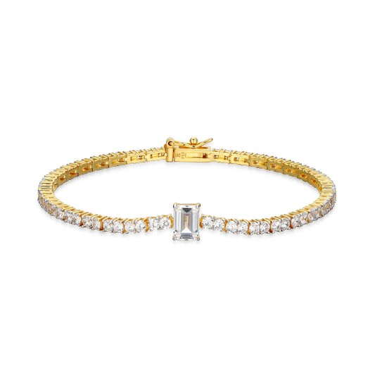 Beaded Lab-Created Diamond Yellow Gold And Rhodium Plated Bracelet