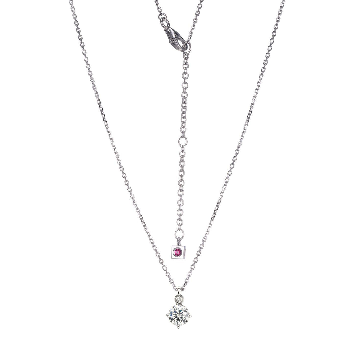 Rhodium Plated Sterling Silver Necklace Moissanite A - April