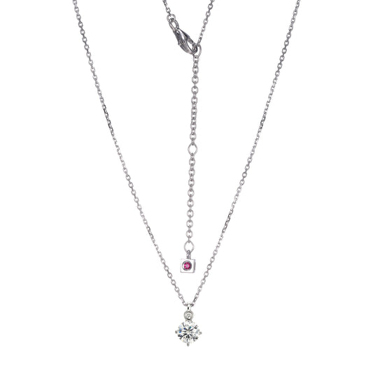 Rhodium Plated Sterling Silver Necklace Moissanite A - April