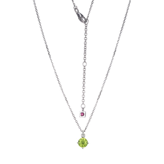 Rhodium Plated Sterling Silver Necklace Genuine Peridot - August
