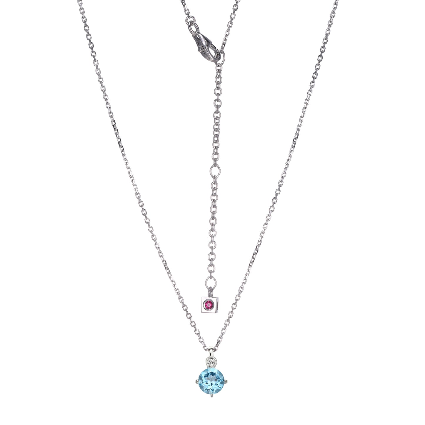 Rhodium Plated Sterling Silver Necklace Genuine Blue Topaz - December