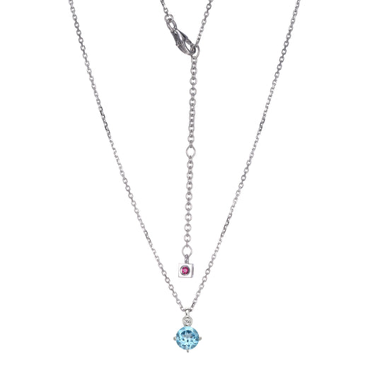 Rhodium Plated Sterling Silver Necklace Genuine Blue Topaz - December