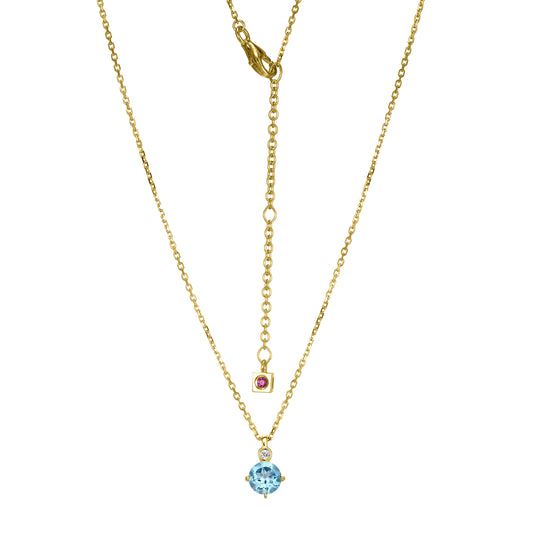 14K Yellow Gold Plated Sterling Silver Necklace Genuine Blue Topaz - December