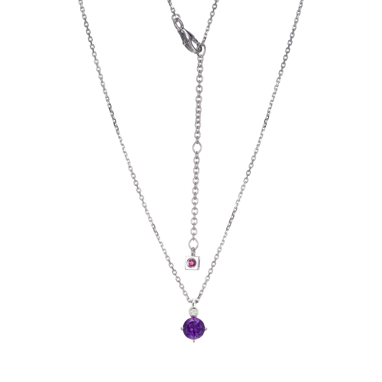 Rhodium Plated Sterling Silver Necklace Genuine Africa Amethyst - February