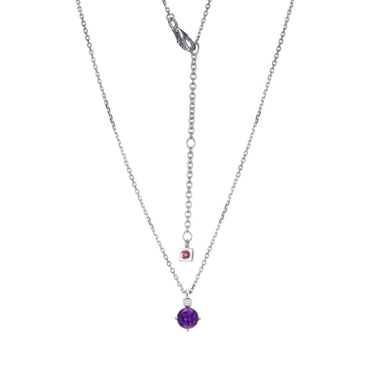 Rhodium Plated Sterling Silver Necklace Genuine Africa Amethyst - February