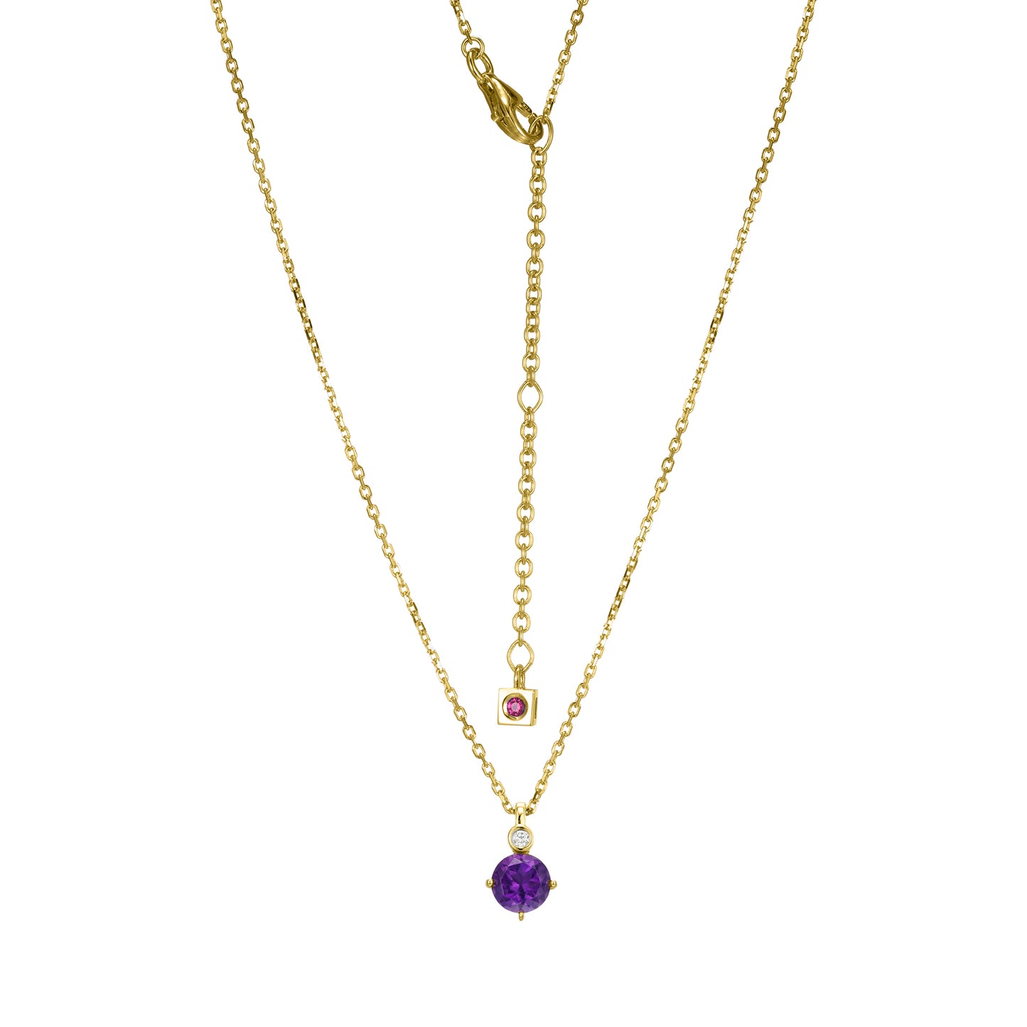 14K Yellow Gold Plated Sterling Silver Necklace Genuine Africa Amethyst - February