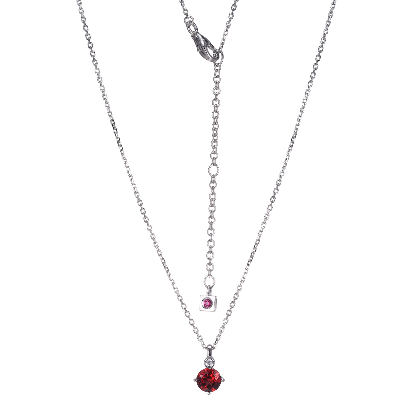 Rhodium Plated Sterling Silver Necklace Genuine Garnet - January