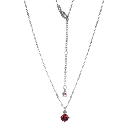 Rhodium Plated Sterling Silver Necklace Genuine Garnet - January
