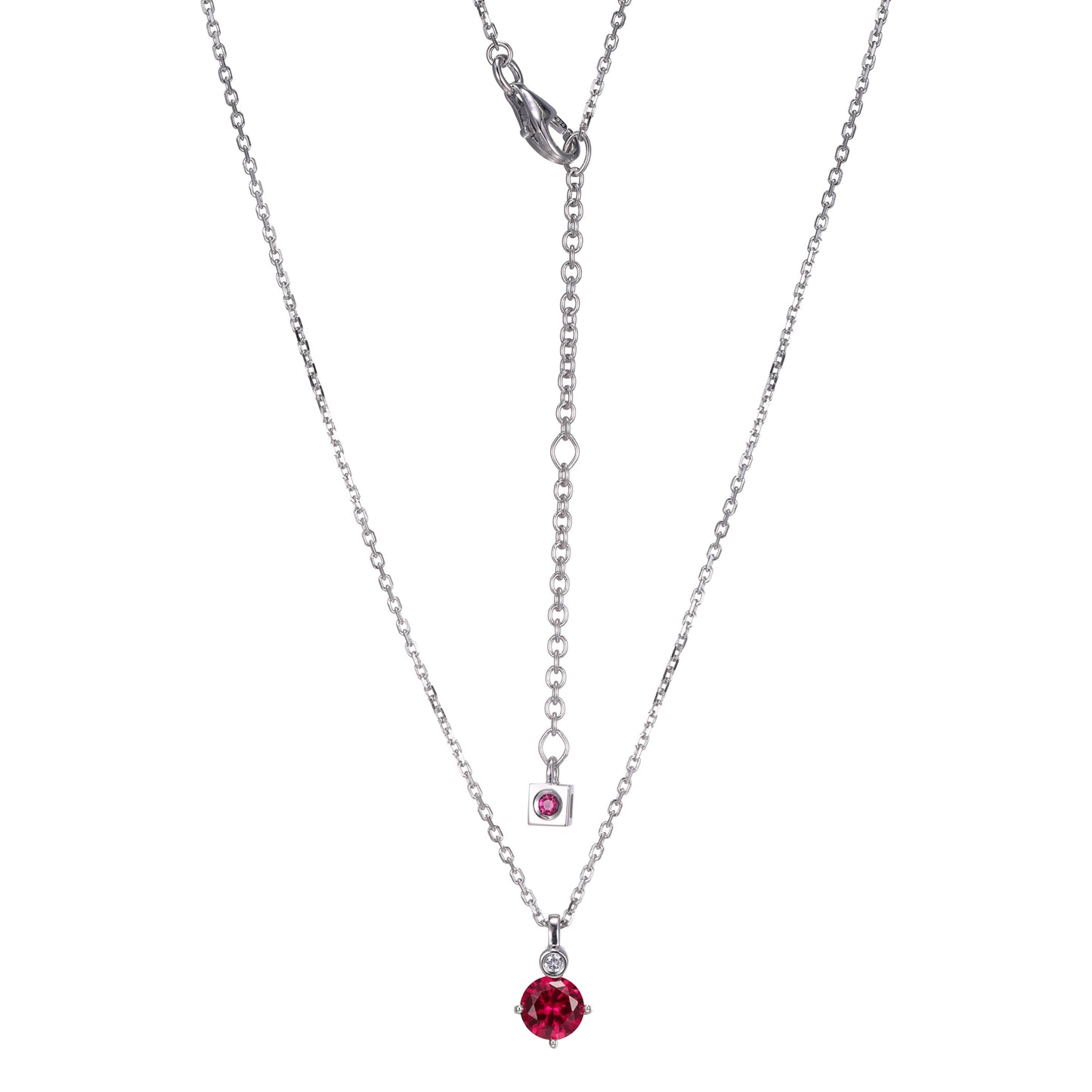 Rhodium Plated Sterling Silver Necklace Created Ruby - July