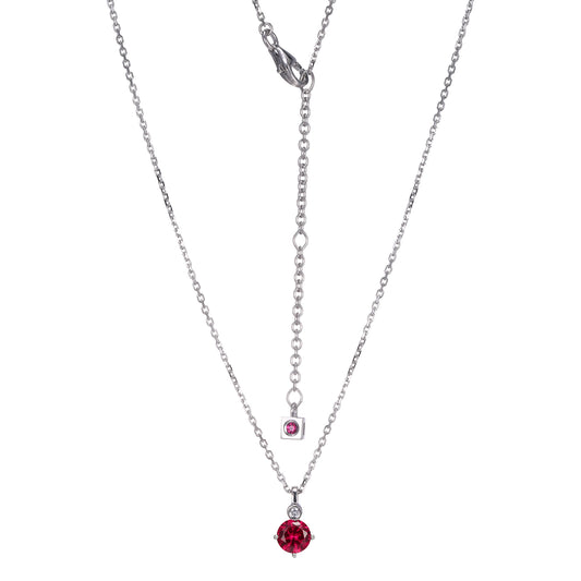 Rhodium Plated Sterling Silver Necklace Created Ruby - July
