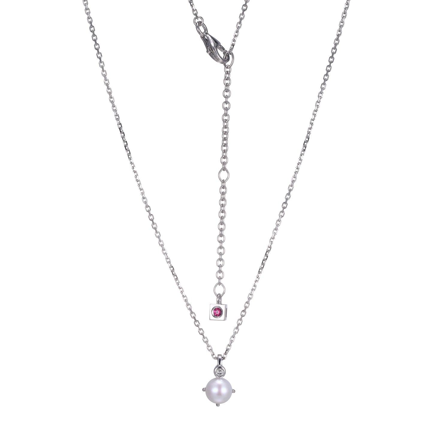Rhodium Plated Sterling Silver Necklace Genuine White Pearl - June
