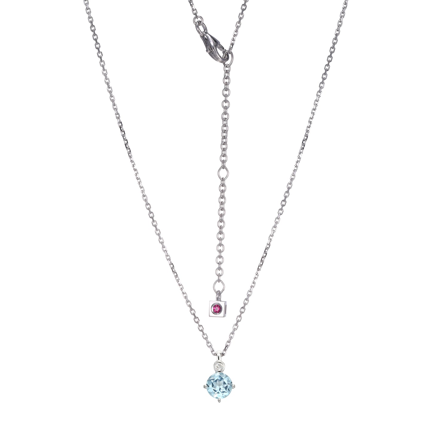 Rhodium Plated Sterling Silver Necklace Genuine Blue Topaz - March