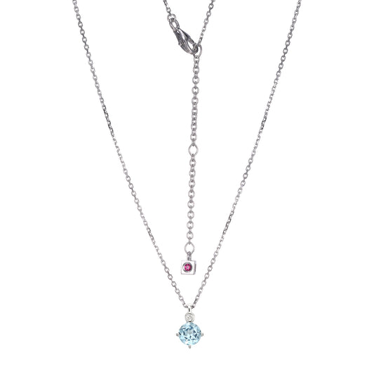 Rhodium Plated Sterling Silver Necklace Genuine Blue Topaz - March
