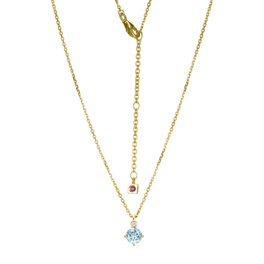 14K Yellow Gold Plated Sterling Silver Necklace Genuine Blue Topaz - March