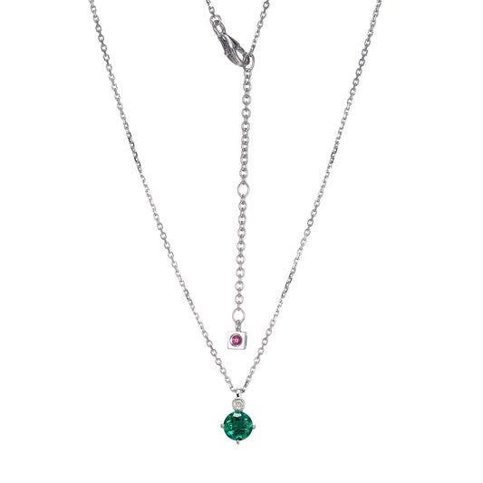 Rhodium Plated Sterling Silver Necklace Created Emerald B - May
