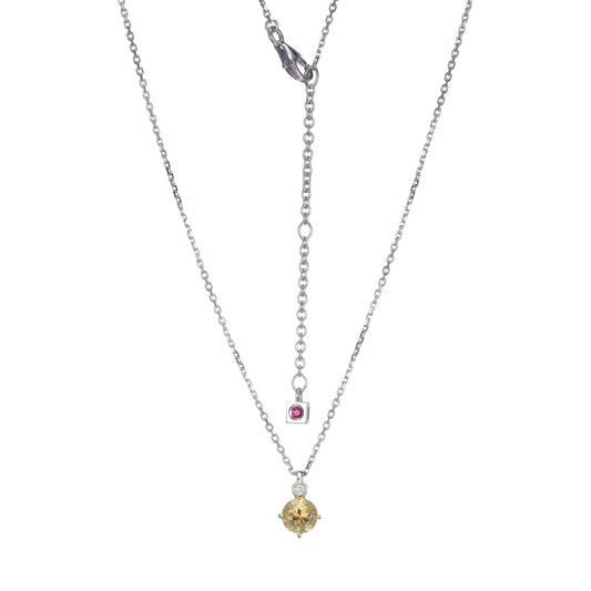 Rhodium Plated Sterling Silver Necklace Genuine Citrine - November